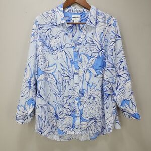 H by Halston Linen Floral Print Button-Up Shirt